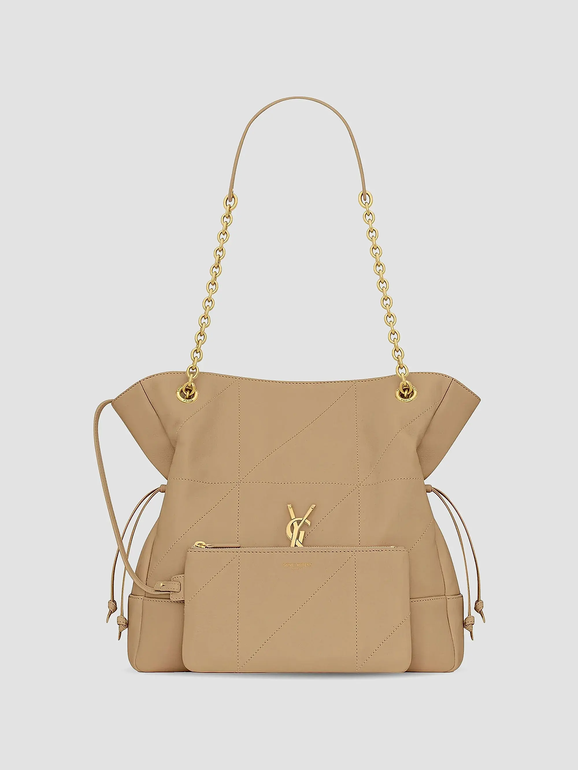 Quilted Drawstring Shoulder Bag | Gold Chain Detail